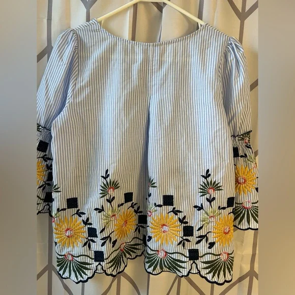 Skies Are Blue Striped Blue and White Blouse - Picture 4 of 4